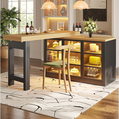 Table extensible avec meuble de rangement, pivotante à 360°, MDF et verre, noire OKMYHOME (1/5)