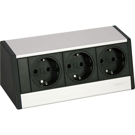 Evoline R-Dock Steckdosenelement 3xSchuko alufarbig, schwarz - Tischsteckdose, 3 Schukosteckdosen, alufarbig, schwarz, max. 3500W, 1 Stück (1/5)