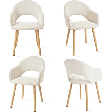 Goeurvant Sillas de comedor cómodas con respaldo en forma de media luna y reposabrazos ergonómicos, La combinación perfecta de soporte y estilo - Juego de 4 - Blanco