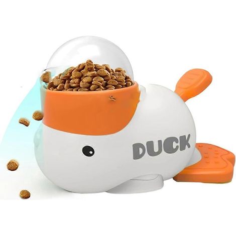 Distributeur de croquettes pour chat en forme de canard, distributeur interactif de croquettes à alimentation lente, jouet à bouton-poussoir B (1/5)