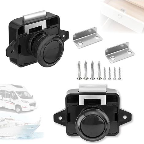 2 Pack Camper Push Lock Metal Keyless Push Button Aluminum Alloy Yacht Cabinet Black (1/5)