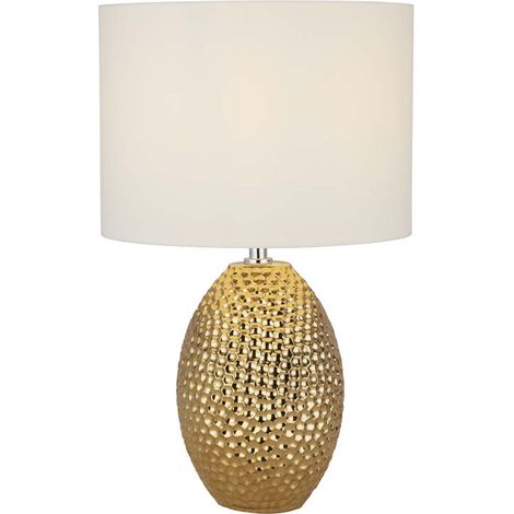 Searchlight Nadine Lampe de table en céramique dorée et abat-jour en tissu crème (1/3)