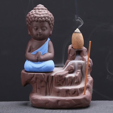 Brûleurs d'encens à reflux, jolis brûleurs en céramique, ornement décoratif pour la maison, la chambre, le salon de thé ou le bureau, bleu (1/3)