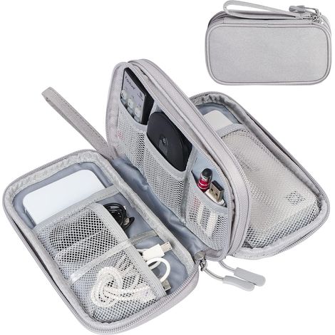 Organiseur électronique, pochette de voyage pour câbles et accessoires électroniques, étui de transport portable et étanche à double couche, sac de rangement tout-en-un pour câbles, cordons, chargeurs (1/5)
