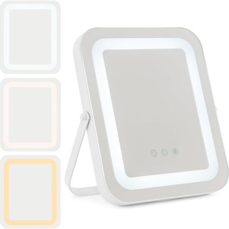 COSTWAY Miroir sur Pied Maquillage Carré 25x30CM, Miroir Lumineux Maquillage Rotation à 360°, 3 Éclairages&Couleurs, Fonction Mémoire, Support en Métal, Miroir Coiffeuse pour Chambre (1/5)