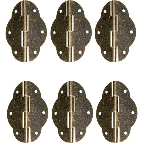 Juego de 6 bisagras - Acabado en bronce envejecido - Para puertas de armarios, alacenas, arcones y cajas - Estilo retro, 4,6 x 3,5 cm, material de hierro (1/4)