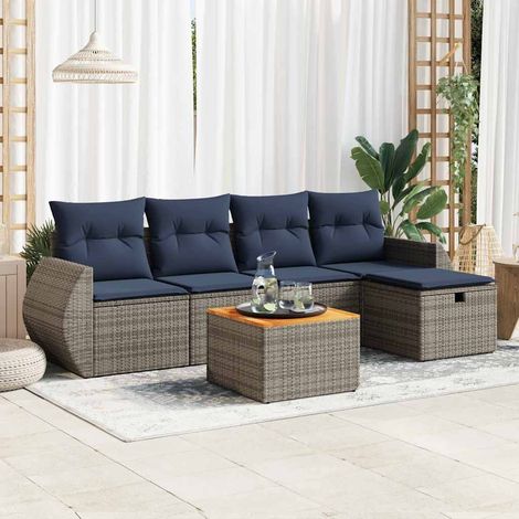 vidaXL 6 Piece Garden Sofa Set with Cushions Grey Poly Rattan (1/5)