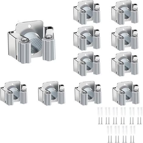 Support Balai Mural à Franges, 10 Pièces Accroche Balai Mural, à Usage Intensif, Porte Balais Mural, Range Outils de Jardin Cuisine Garage de Bain Gris (1/2)