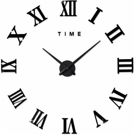 Moderne DIY Grand Pendule Murale Chiffres Romains Big Montre Stickers 3D Horloge Montre Murale Home Office Décoration Amovible (Batterie Non Inclus) Noir (1/4)