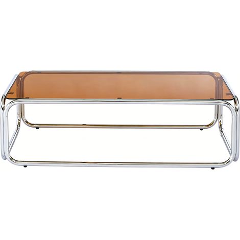 Table basse rectangulaire en acier chromé et verre trempé caramel 120x60 cm - Spritz (1/5)