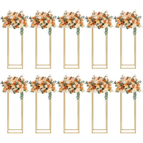 10 Pièces Supports de Fleurs de Mariage, Vase Doré Design Géométrique, Vase à Fleurs Rectangulaires, Support de Fleur Amovible, Présentoir pour Fête de Mariage Décoration de Maison Fête, Hauteur 80cm (1/5)
