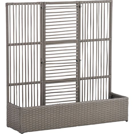 Pflanzkasten mit Rankgitter, wetterfest, Polyrattan, 103 x 29 x 103 cm, Grau