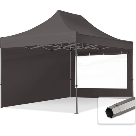 3x4,5m Faltpavillon, PREMIUM Stahl 40mm, Seitenteile mit Panoramafenstern, dunkelgrau