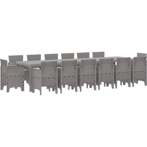 Maison Exclusive - Set da Pranzo per Giardino 15 pcs Grigio chiaro Rattan Polt