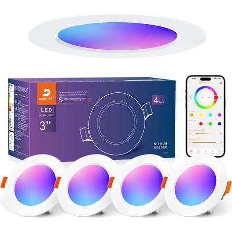 Spot LED Encastrable Couleurs Connectée Bluetooth 7W Lot de 4 220V Spot Encastré RGB Multicolore 68mm Dimmable Intensité Réglable Blanc Chaud et Froid, IP44 Spot LED Plafond Salle de Bain (1/5)