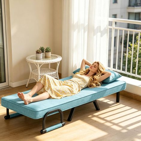 Poltrona letto 1 posto 3-in-1, schienale regolabile 5 posizioni, blu DESVIAE (1/5)