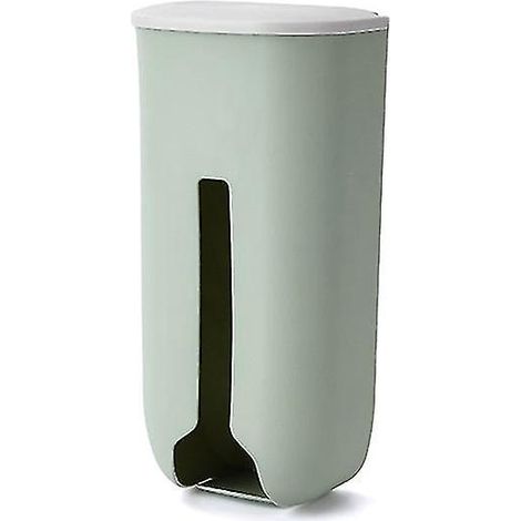 Distributeur mural de sacs poubelle rechargeables, vert clair, pour la cuisine et les courses. (1/5)