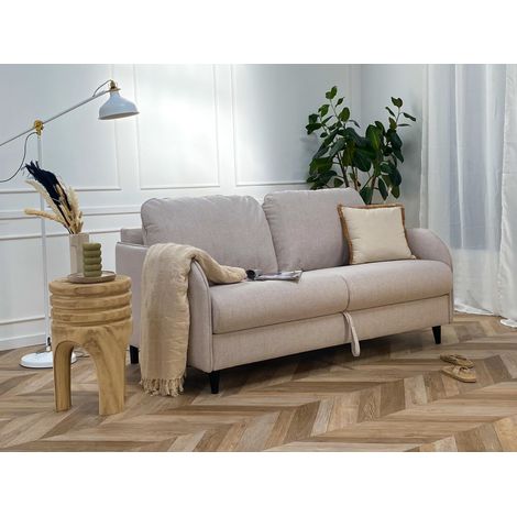 Bestmobilier – Canapé convertible 3 places express – Couchage quotidien 140 cm – Matelas 11 cm – Tissu beige – Compact et confortable (1/5)