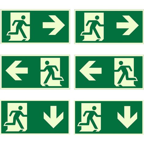 6 Pièces Panneau Sortie de Secours, 300x150mm Auto-Adhésif Panneau Issue de Secours, Aucun Perçage Requis, Applicable Aux Hôtels, Ecoles, Immeubles de Bureaux (Gauche, Droite, Bas) (1/5)