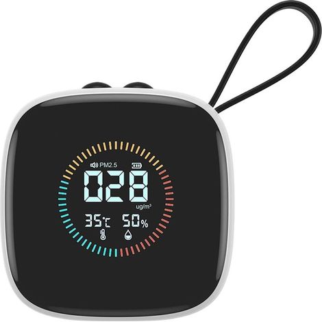 Détecteur PM2.5, moniteur de qualité de l'air portable avec sangle, affichage LED intérieur, testeur d'humidité domestique multifonction, idéal pour les chambres, mesure de l'air compacte et précise (1/5)