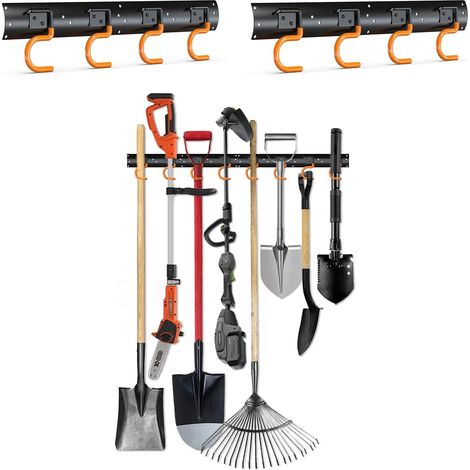 Support Outils Mural 3 Voies - Acier et PVC - Rangement Garage et Jardin Extensible - Pour Balais et Pelles - 84 cm Noir (1/5)