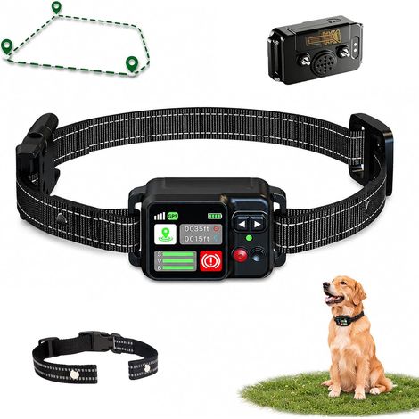 Collier Anti-Fugue GPS pour Chien Noir 1000 mAh Clôture Virtuelle sans Fil IPX7 Rayon 15m à 2000m 3 Modes de Dressage Anti-Fugue Électrique Système Clôture (1/5)