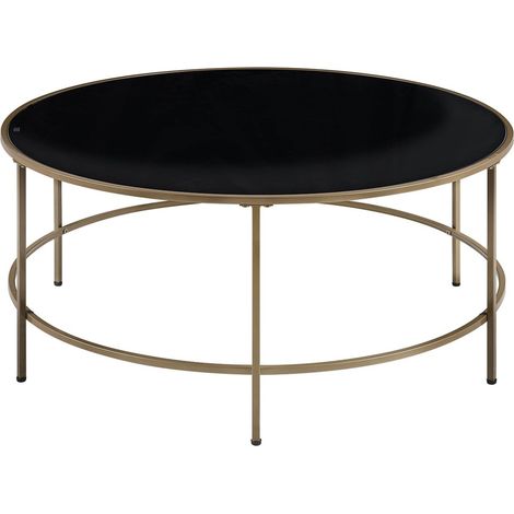 Beliani – Table basse ronde en verre noir et métal doré – Dimensions 88x88x40 cm – Style moderne et glamour – Charge admise 60 kg (1/5)