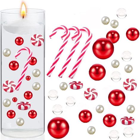 Perle de remplissage de vase de Noel Perles flottantes Perles d'eau pour vases Noel Bonbons flottants Decoration de fete de Noel, Bougies et mugs non inclus (1/4)