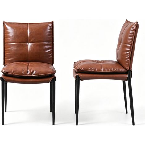 CHICFURN Set de 2 sillas de comedor modernas, tapizadas en cuero regenerado marrón y negro, asiento amplio con respaldo ergonómico, estructura metálica estable y fácil limpieza (1/5)