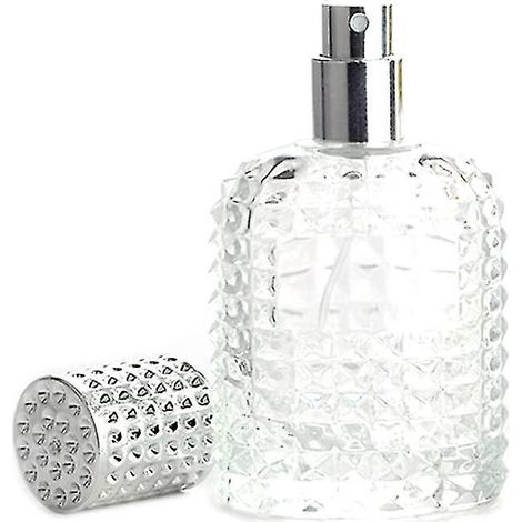 Leere und wiederbefüllbare Parfüm-/Kölnischwasser-Sprühflasche aus Klarglas, 30 ml, silberfarben.