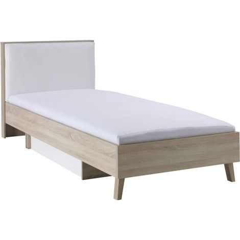 Letto bambino 90x200 con cassetto portaoggetti MALMO - Colori rovere chiaro e bianco (1/5)