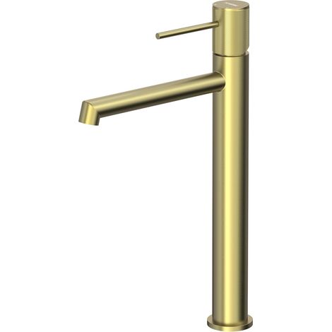 Mitigeur Lavabo Haut, Robinet Salle Bain, Mitigeur pour Vasque a Poser, Robinet de Lavabo Haut Salle de Bains en Acier Inoxydable, Hauteur de Bec de 250mm, Or brossé. (1/5)