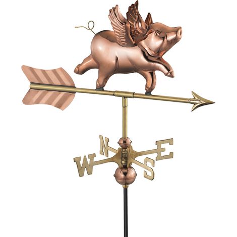 Cottage Flying Pig Copper Weathervane - H63 x W54 x L28 cm