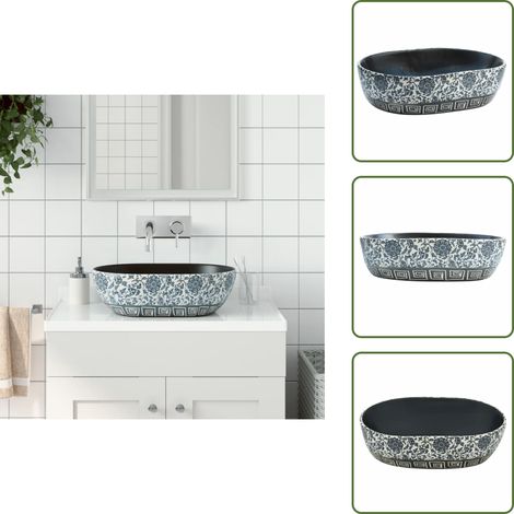 Lavabo blu - vidaXL Lavabo da Appoggio Nero e Blu Ovale 47x33x13 cm Ceramica - Lavabo ovale