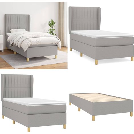 Sommier à lattes de lit avec matelas Gris clair 80x200 cm Tissu - Lit Plateforme - Lit Double - Literie - Matelas À Ressorts Ensachés - Tête De Lit Ajustable - Home & Living (1/5)