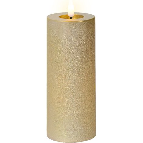 Lumineo Batterie LED Wachskerze Goldfarben Ø 7 cm Höhe 19 cm - warmweiß
