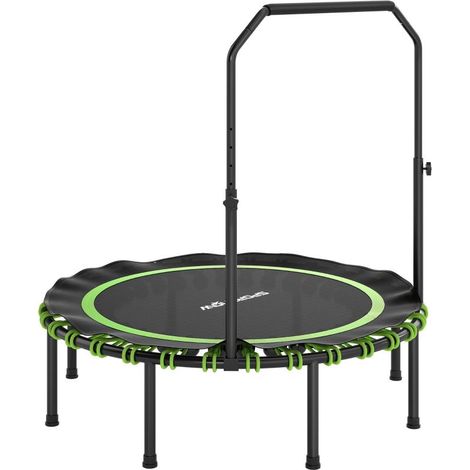 Trampoline de fitness avec barre d'appui réglable, trampoline sportif pour une utilisation intérieure et extérieure, acier, plastique, vert