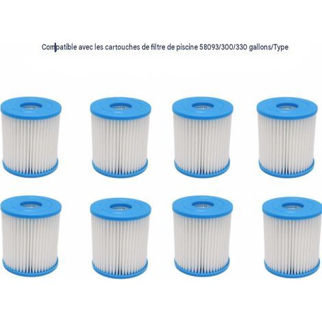 Cartouche filtrante de rechange Type I 58093 pour piscine spa, lot de 8, compatible pompe filtration 300/330 gallons (1/5)
