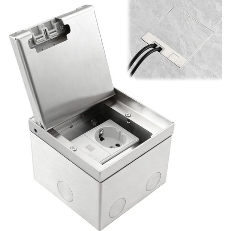 Prise de sol intérieure - 16 A - AC250 V - En acier inoxydable - Avec raccord pour câble d'alimentation et prise UE - Lot de boîtes de sol invisibles - Encastrable (1/3)