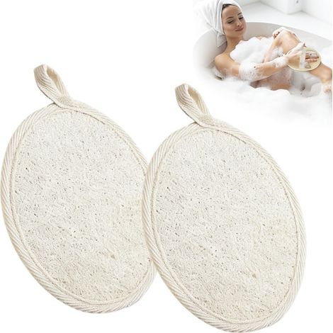 2 Pièces Eponge Luffa, Filet de Douche Exfoliant, Accessoire Bain Naturel, pour Corps Dos Visage, Jaune
