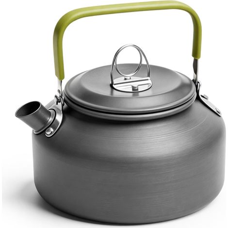 Bouilloire Camping 800ml - Verre Borosilicate Et Acier Inoxydable - Poignée Isolante Verte - Pour Randonnée Et Pique-nique (1/5)