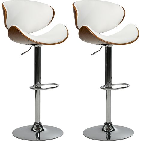 Conjunto de 2 sillas de bar giratorias modernas de piel sintética con respaldo ajustables blanco Rotterdam