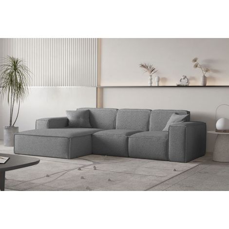 Ecksofa Designersofa CELES PREMIUM Stoff Ascot Bukla Graphit Ottomane Links (1/3)
