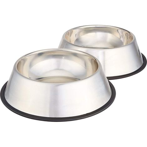 Gamelles pour chien (acier inoxydable, lot de 2), argentées, diamètre de la base env. 26 cm [adaptées aux chiens pesant entre 10 et 27,5 catties] (1/5)