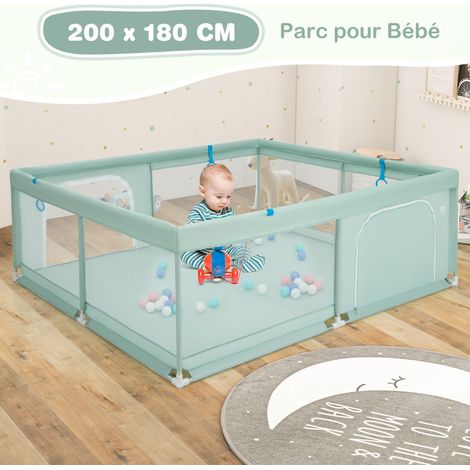 Grand Parc Bébé 200x180cm Maille Douce Respirante Anneaux Balles Océaniques Portes Antidérapant Vert CWXT5759 DESIGN IN (1/3)