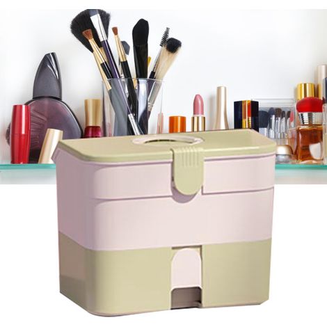 Boîte de rangement cosmétique portable, boîte de rangement en plastique anti-poussière pour rouges à lèvres, vernis à ongles, vernis gel, bijoux et accessoires pour cheveux, vert matcha. (1/5)