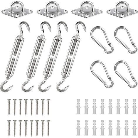 Kit accessoire voile d’ombrage – acier inoxydable – montage triangulaire / carré / rectangle – fixation pour toile solaire (1/5)