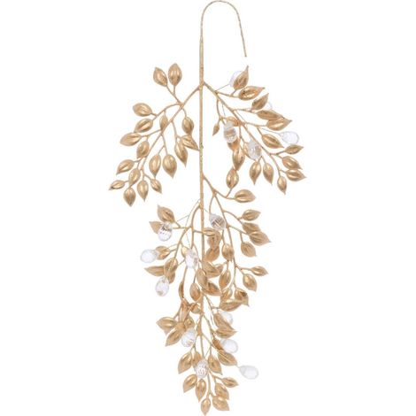 Sospensione a forma di ramo di abete in plastica dorata con perla, 30 cm - Feeric lights & christmas
