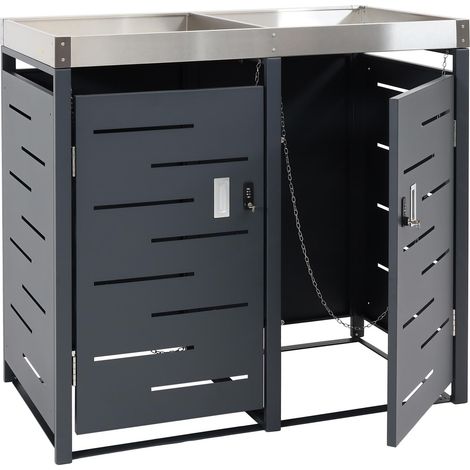 Cobertizo para cubo de basura con cerradura y macetero de acero inoxidable y metal 110x115x62 cm 040008228