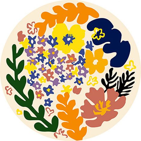 Tapis rond de salon en cachemire synthétique à motif floral, dimensions 60 x 60 cm, convient pour un canapé ou une table d'appoint. (1/5)